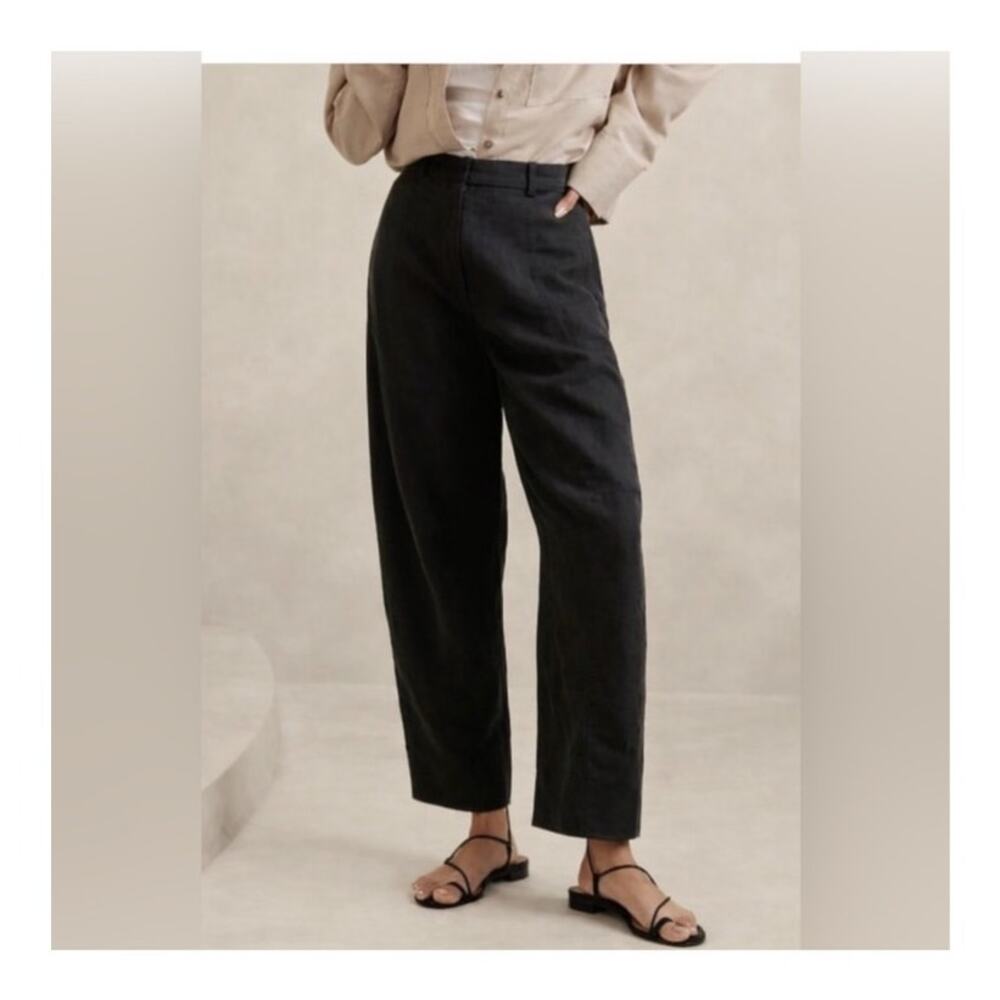 NWT Banana Republic Linen Tencel Barrel Leg Pants 14 Black High Rise Lagenlook